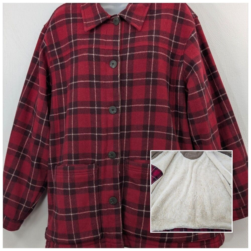 Vintage 70s Woolrich Red Black Plaid Wool Hunting Coat Lined Cruiser Women's XL